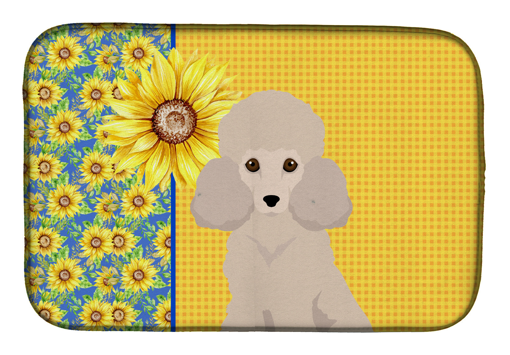 Summer Sunflowers Toy Cream Poodle Dish Drying Mat Absorbent Dish Drying Mat Pad for Kitchen Counter Dish Drainer Mat for Countertop, 14 x 21", Multicolor