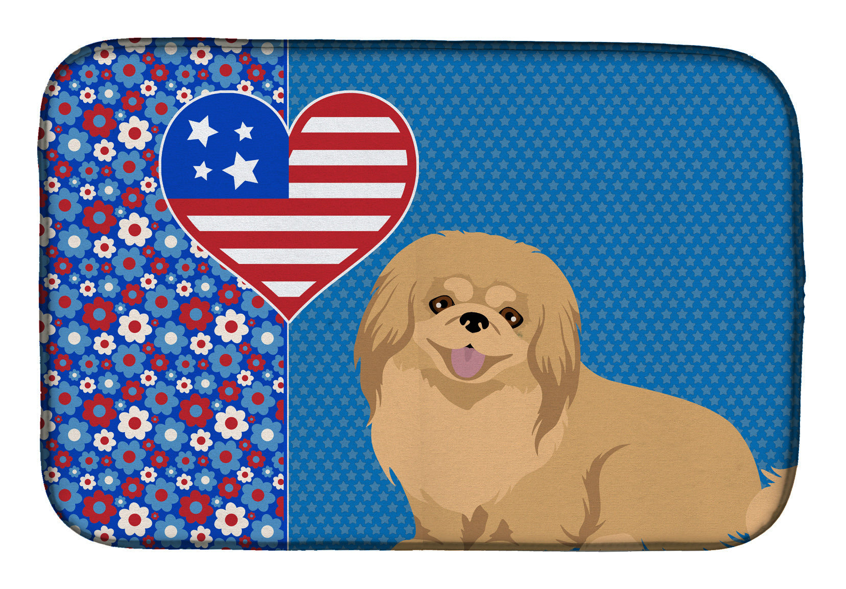 Gold Pekingese USA American Dish Drying Mat Absorbent Dish Drying Mat Pad for Kitchen Counter Dish Drainer Mat for Countertop, 14 x 21", Multicolor