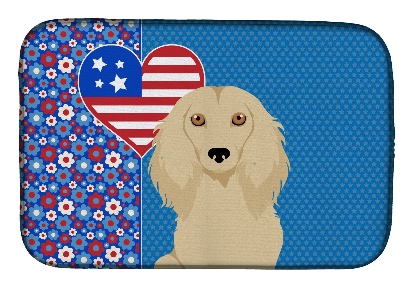 Longhair Cream Dachshund USA American Dish Drying Mat Absorbent Dish Drying Mat Pad for Kitchen Counter Dish Drainer Mat for Countertop, 14 x 21", Multicolor