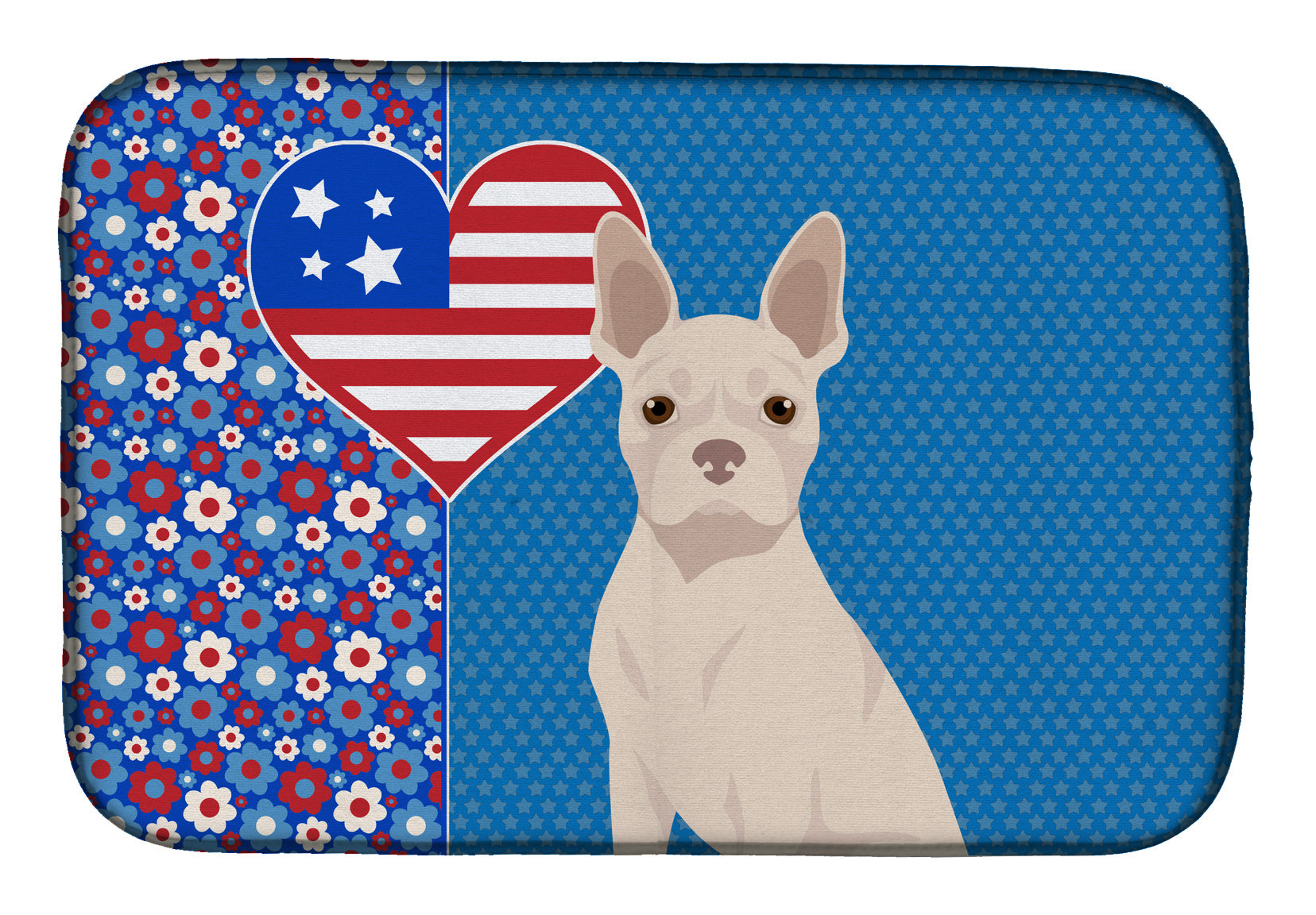 White Boston Terrier USA American Dish Drying Mat Absorbent Dish Drying Mat Pad for Kitchen Counter Dish Drainer Mat for Countertop, 14 x 21", Multicolor