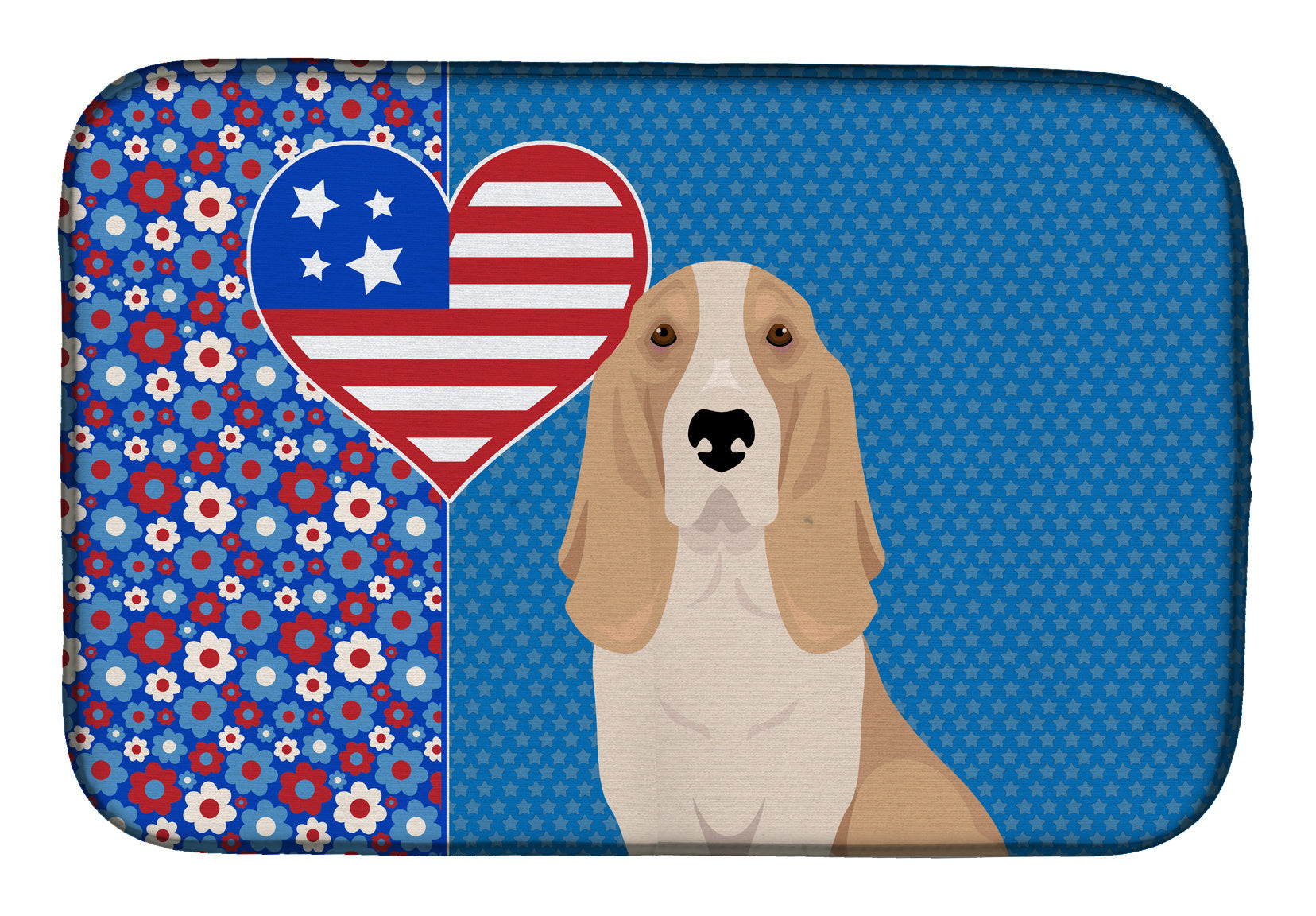 Lemon and White Tricolor Basset Hound USA American Dish Drying Mat Absorbent Dish Drying Mat Pad for Kitchen Counter Dish Drainer Mat for Countertop, 14 x 21", Multicolor