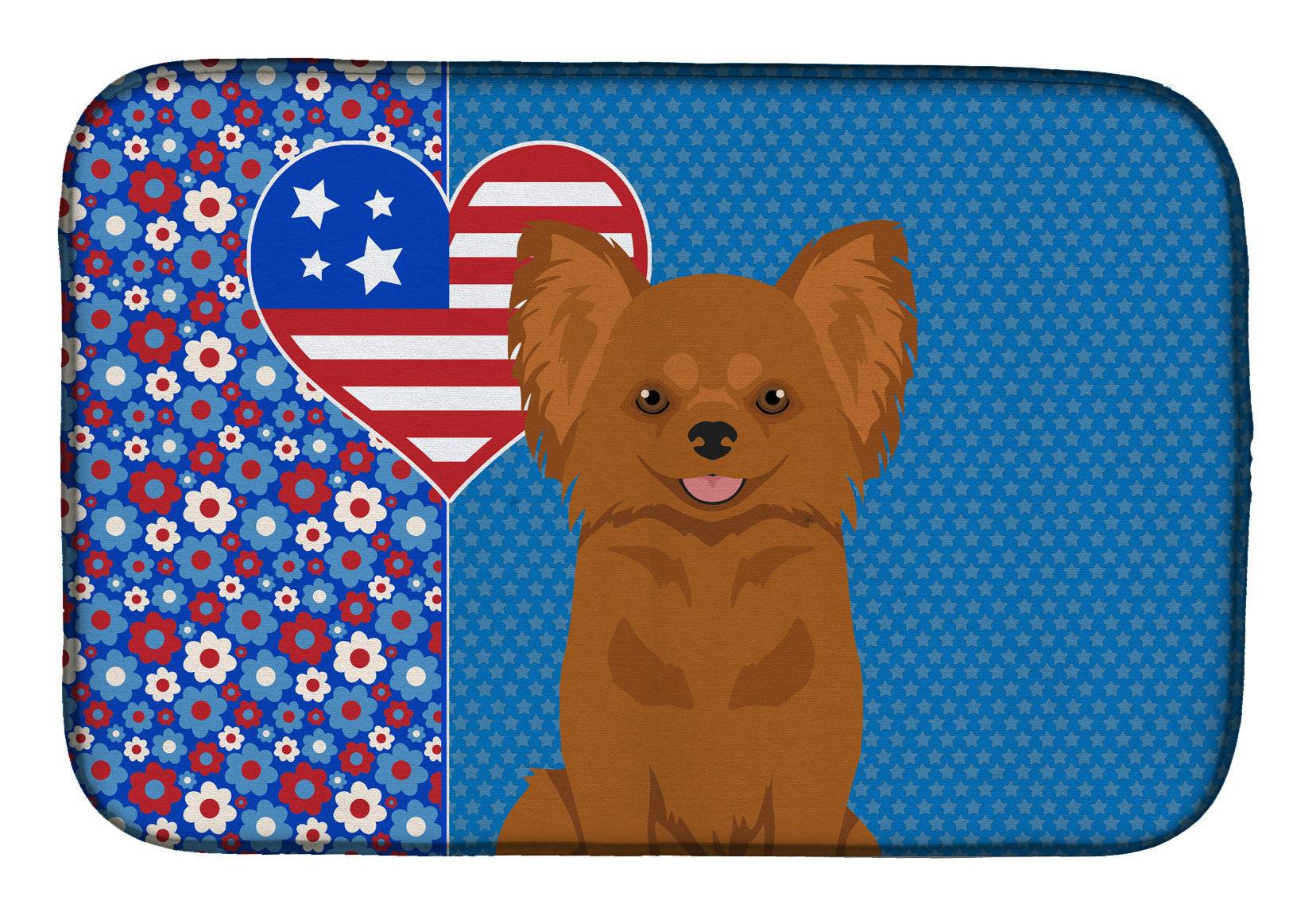 Longhaired Red Chihuahua USA American Dish Drying Mat Absorbent Dish Drying Mat Pad for Kitchen Counter Dish Drainer Mat for Countertop, 14 x 21", Multicolor