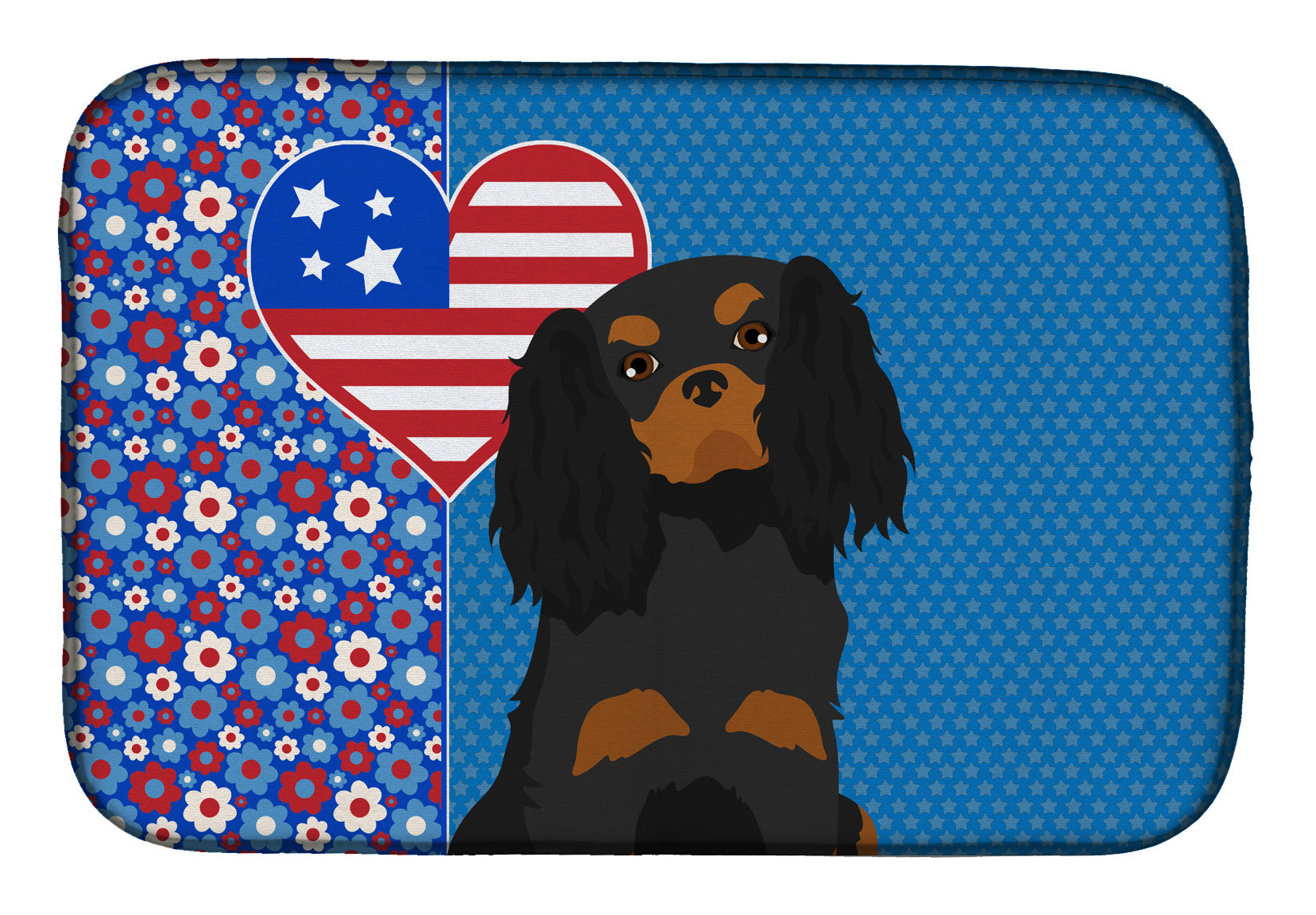 Black and Tan Cavalier Spaniel USA American Dish Drying Mat Absorbent Dish Drying Mat Pad for Kitchen Counter Dish Drainer Mat for Countertop, 14 x 21", Multicolor