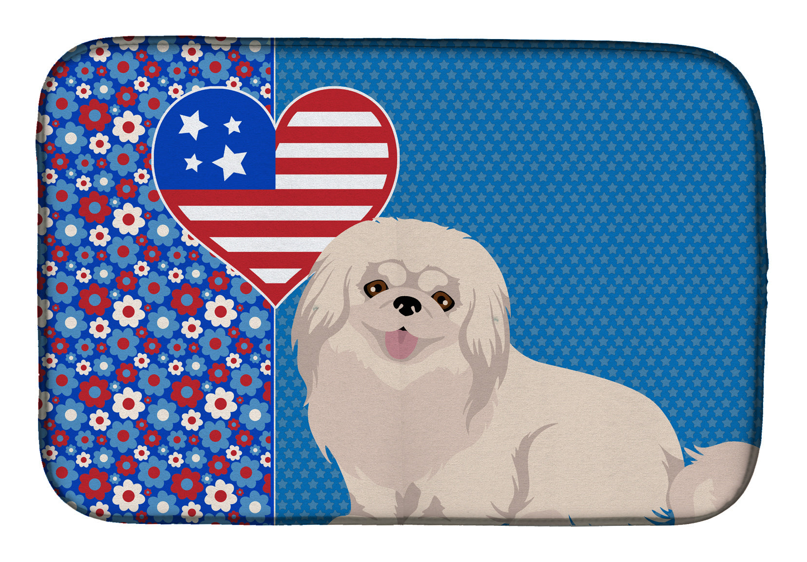 White Pekingese USA American Dish Drying Mat Absorbent Dish Drying Mat Pad for Kitchen Counter Dish Drainer Mat for Countertop, 14 x 21", Multicolor