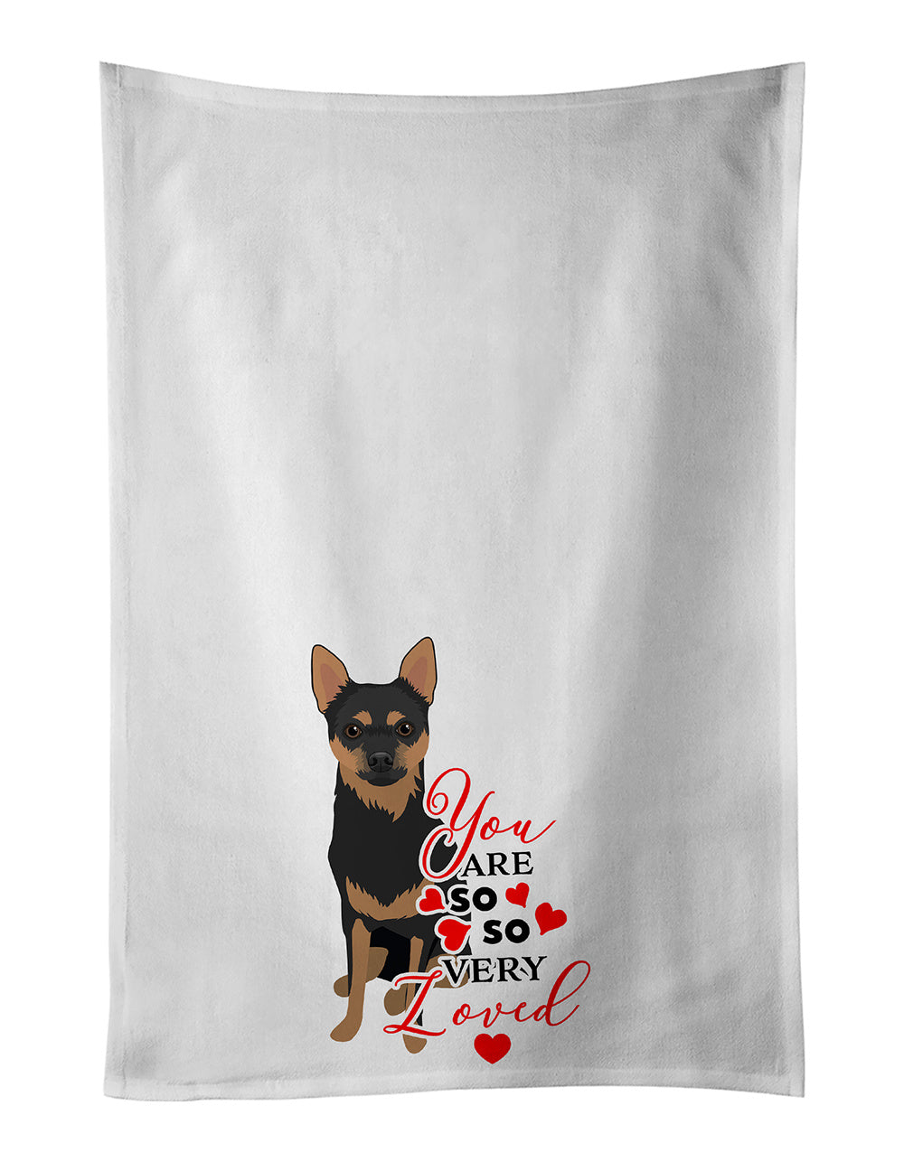 Chihuahua Black and Tan #1 so Loved Kitchen Towel Set of 2 White Dish Towels Decorative Bathroom Hand towel for Hand, Face, Hair, Yoga, Tea, Dishcloth, 19 X 28", White