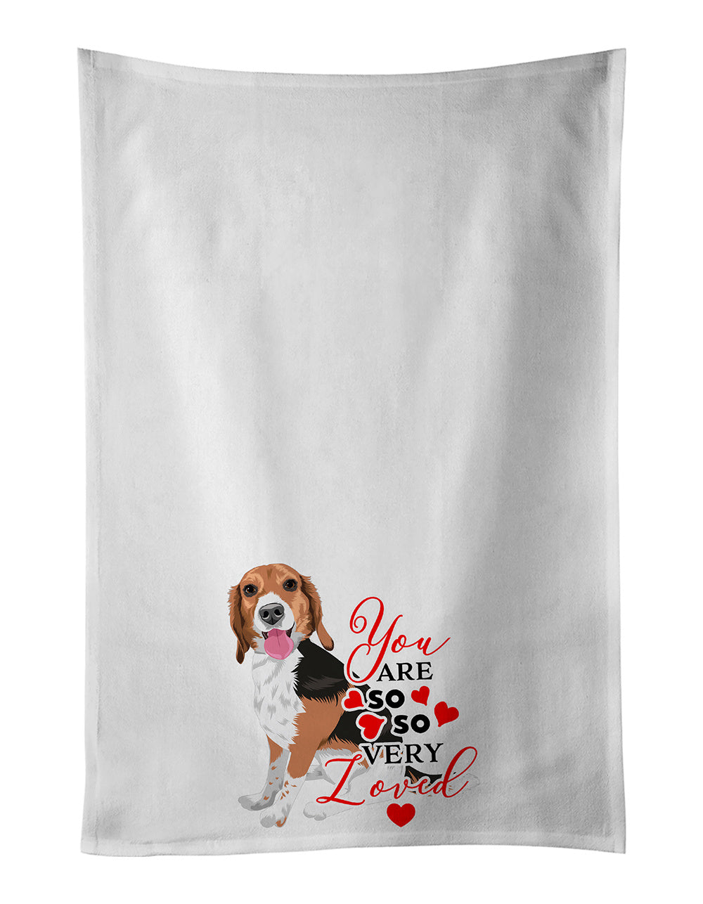 Beagle Tricolor Red Ticked #1 so Loved Kitchen Towel Set of 2 White Dish Towels Decorative Bathroom Hand towel for Hand, Face, Hair, Yoga, Tea, Dishcloth, 19 X 28", White