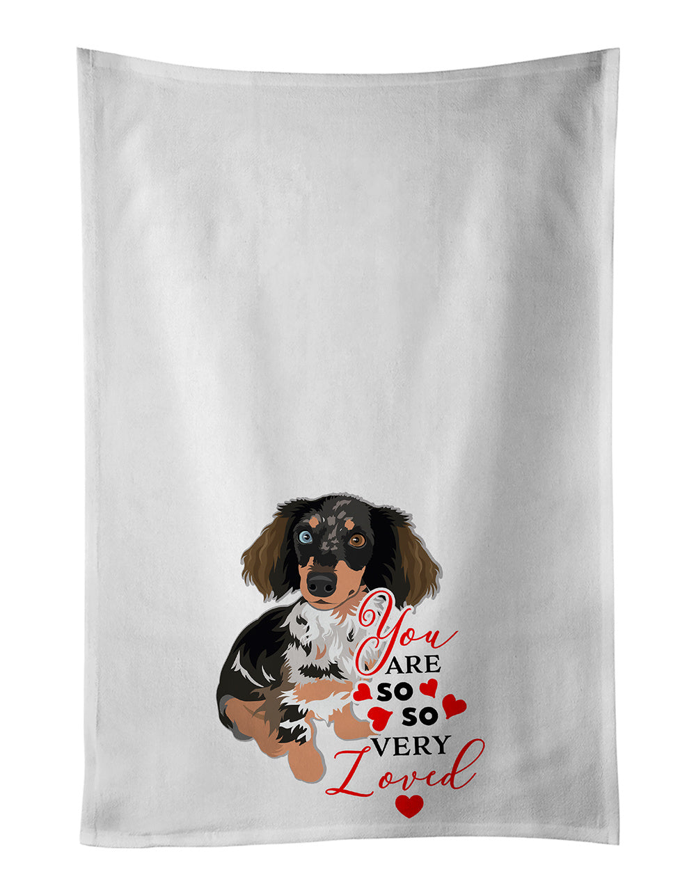 NEW Dachshund Dapple #1 so Loved Kitchen Towel Set of 2 White Dish Towels Decorative Bathroom Hand towel for Hand, Face, Hair, Yoga, Tea, Dishcloth, 19 X 28", White