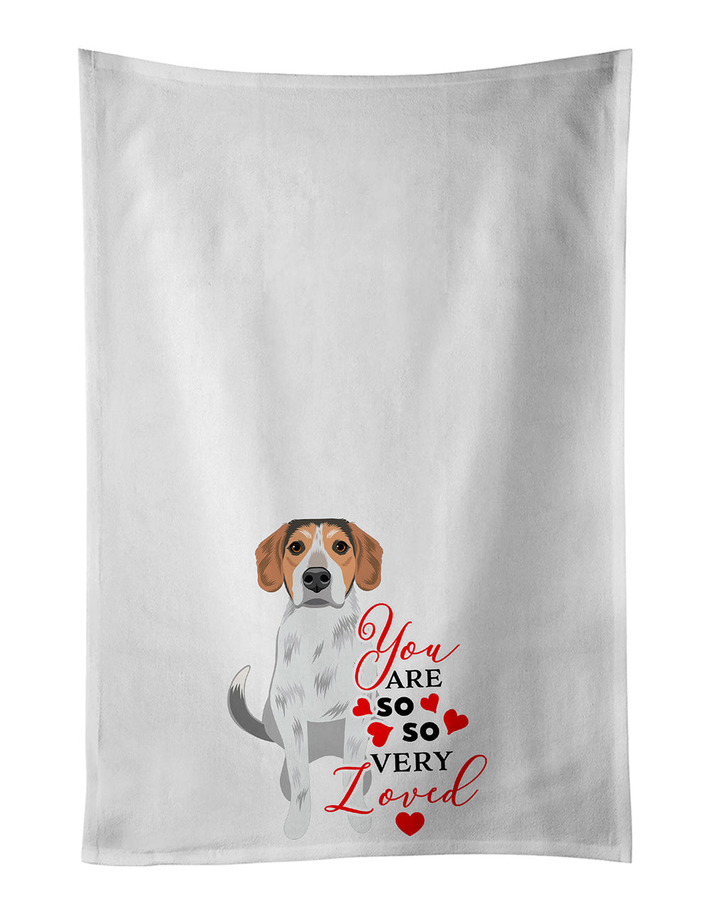 NEW Beagle Tricolor #2 so Loved Kitchen Towel Set of 2 White Dish Towels Decorative Bathroom Hand towel for Hand, Face, Hair, Yoga, Tea, Dishcloth, 19 X 28", White