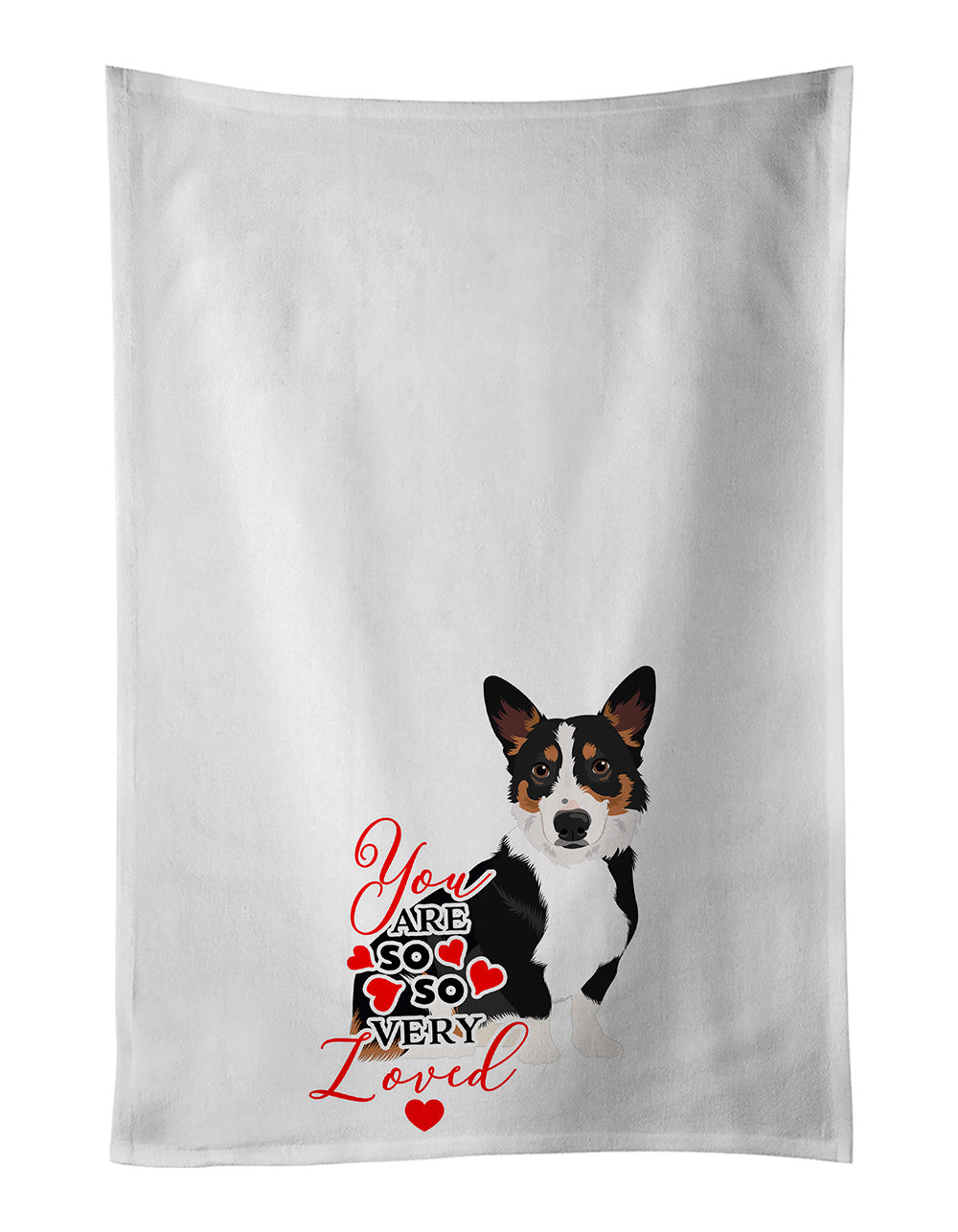 NEW Pembroke Welsh Corgi Tricolor Black-Headed #1 so Loved Kitchen Towel Set of 2 White Dish Towels Decorative Bathroom Hand towel for Hand, Face, Hair, Yoga, Tea, Dishcloth, 19 X 28", White