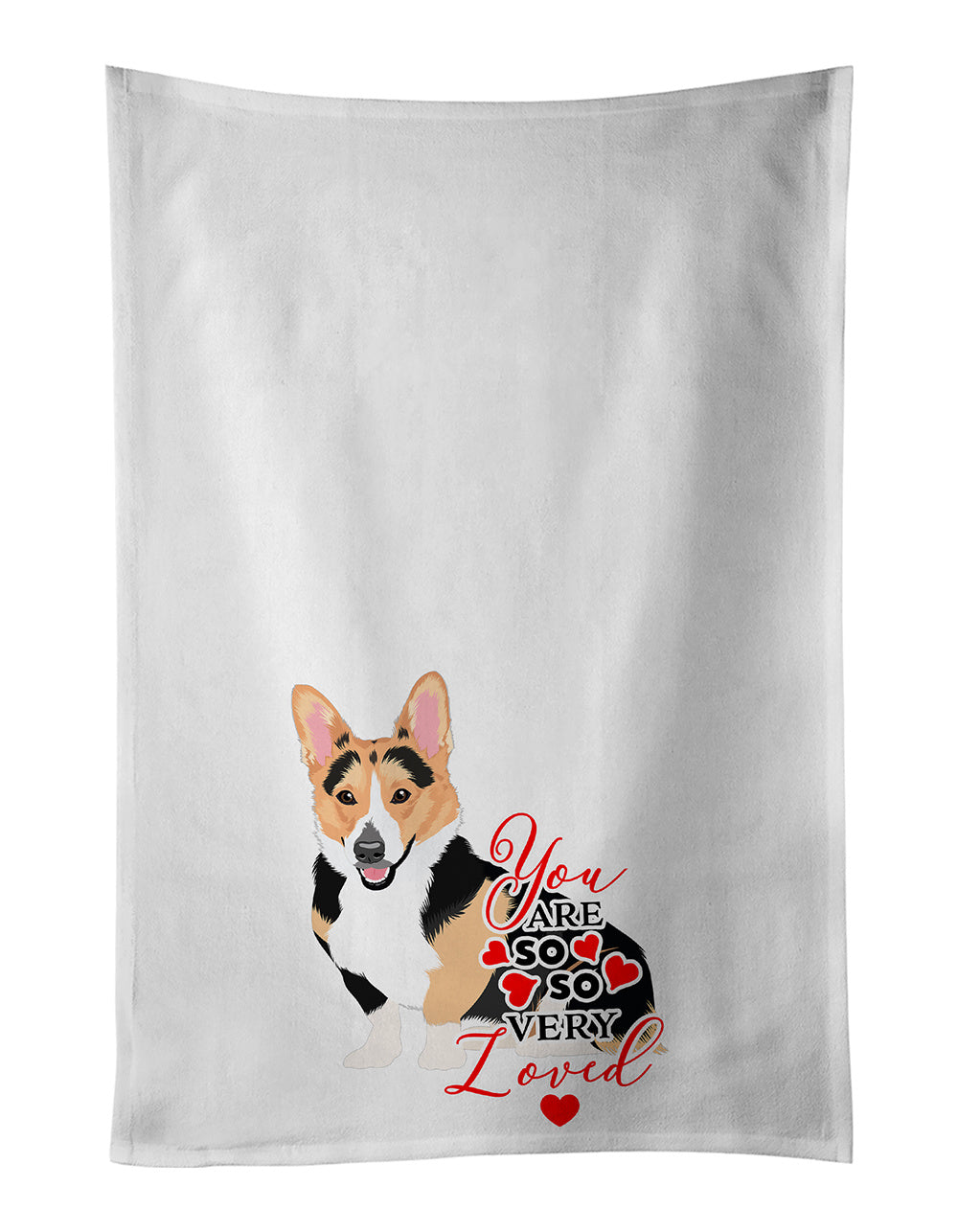 NEW Pembroke Welsh Corgi Tricolor Red-Headed so Loved Kitchen Towel Set of 2 White Dish Towels Decorative Bathroom Hand towel for Hand, Face, Hair, Yoga, Tea, Dishcloth, 19 X 28", White