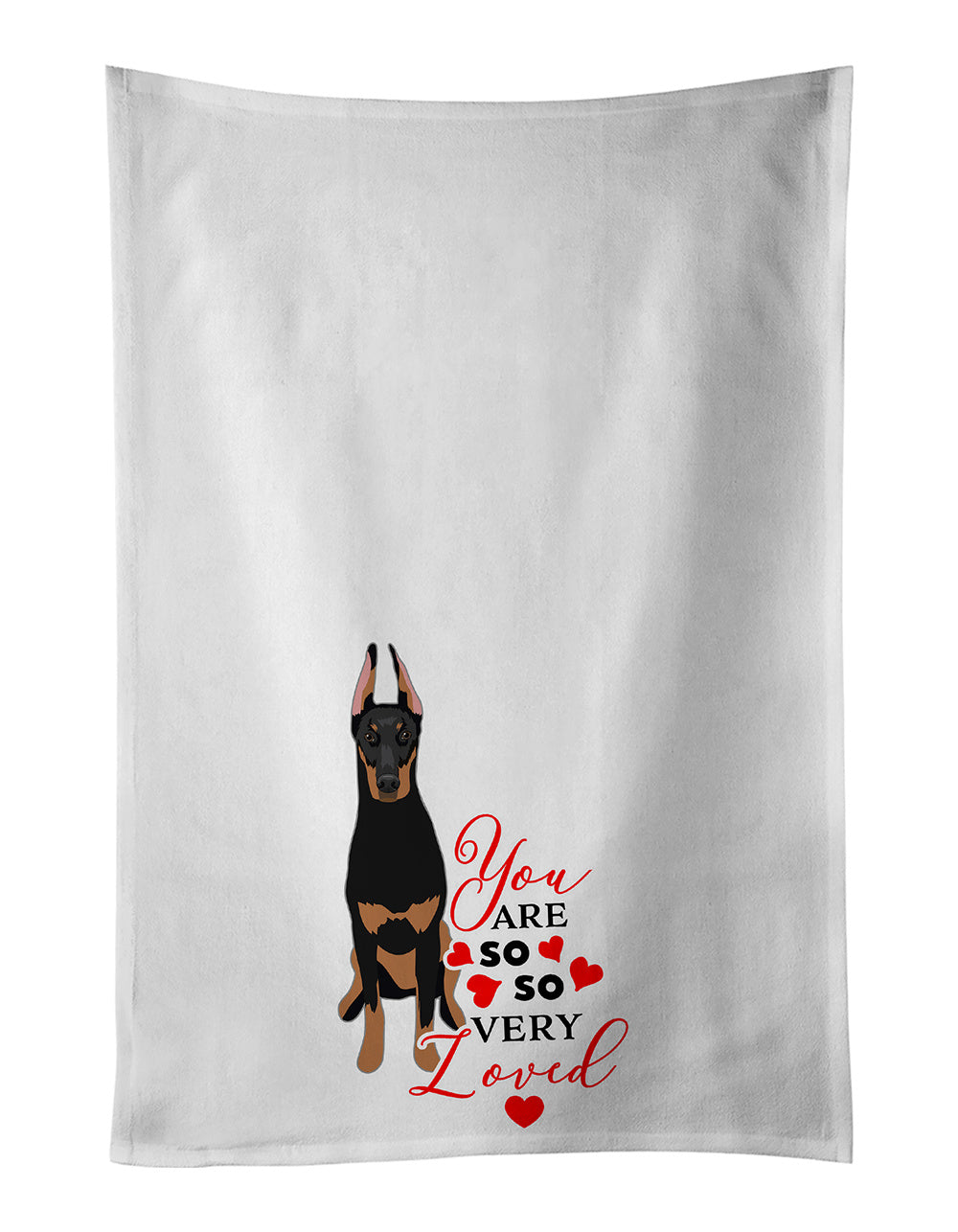 NEW Doberman Pinscher Black and Rust Ears Cropped so Loved Kitchen Towel Set of 2 White Dish Towels Decorative Bathroom Hand towel for Hand, Face, Hair, Yoga, Tea, Dishcloth, 19 X 28", White