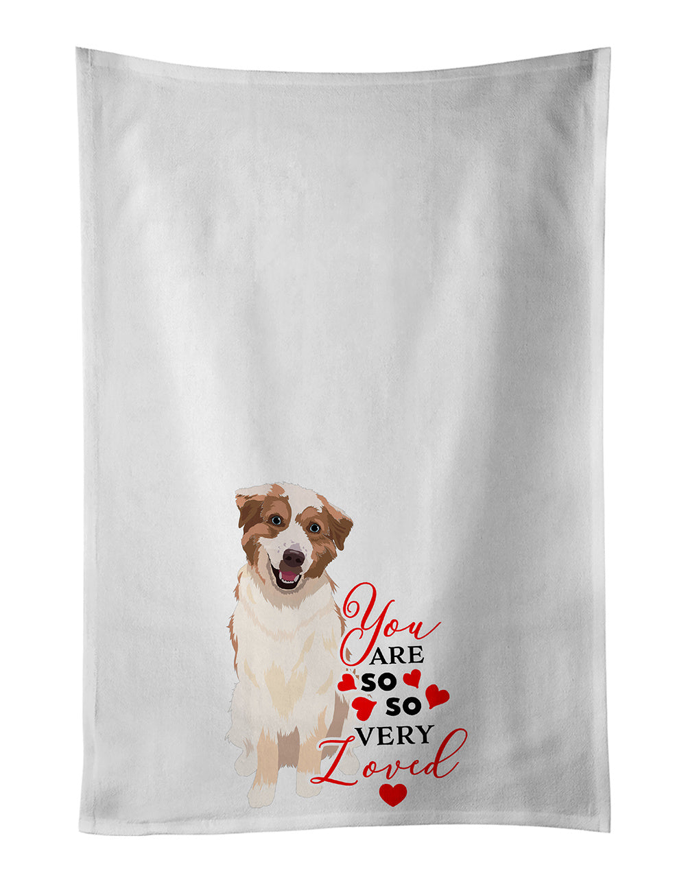 NEW Australian Shepherd Red and White #1 so Loved Kitchen Towel Set of 2 White Dish Towels Decorative Bathroom Hand towel for Hand, Face, Hair, Yoga, Tea, Dishcloth, 19 X 28", White