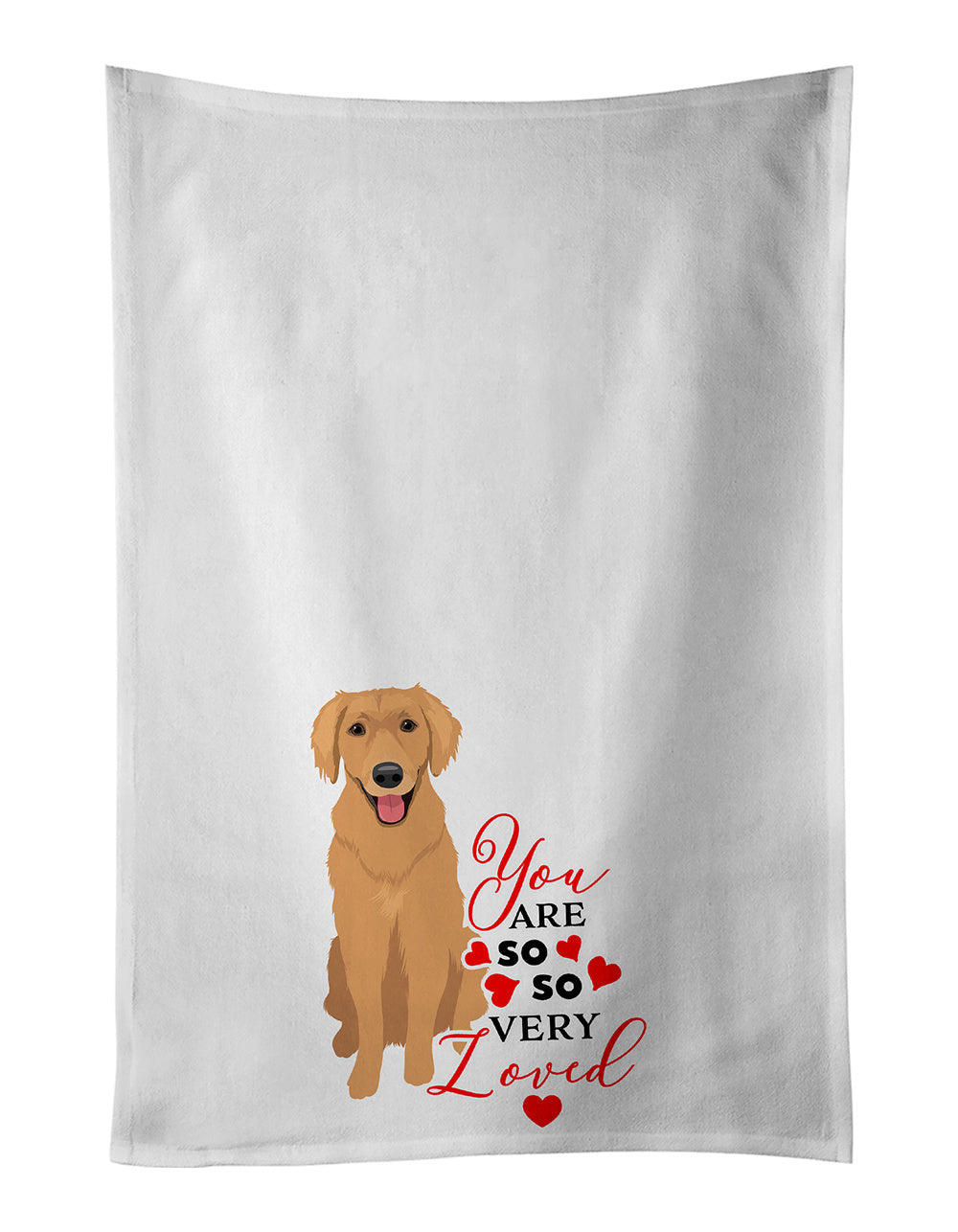 Golden Retriever Gold #2 so Loved Kitchen Towel Set of 2 White Dish Towels Decorative Bathroom Hand towel for Hand, Face, Hair, Yoga, Tea, Dishcloth, 19 X 28", White