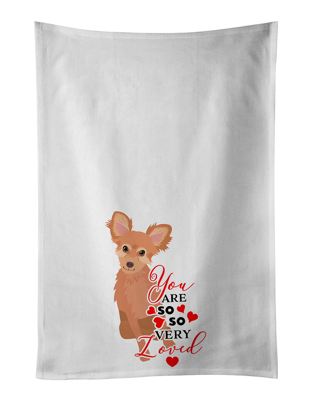 NEW Chihuahua Fawn so Loved Kitchen Towel Set of 2 White Dish Towels Decorative Bathroom Hand towel for Hand, Face, Hair, Yoga, Tea, Dishcloth, 19 X 28", White