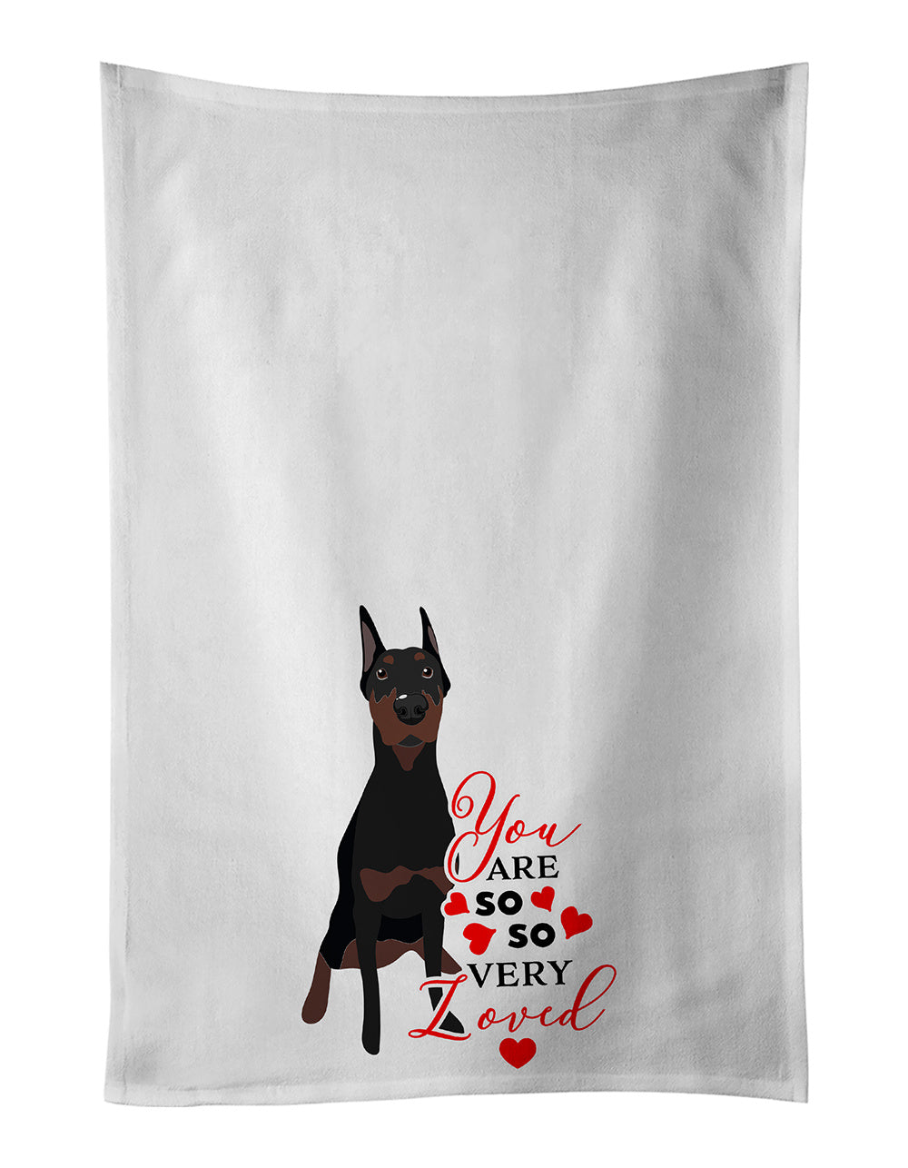 Doberman Pinscher Black Cropped Ears so Loved Kitchen Towel Set of 2 White Dish Towels Decorative Bathroom Hand towel for Hand, Face, Hair, Yoga, Tea, Dishcloth, 19 X 28", White