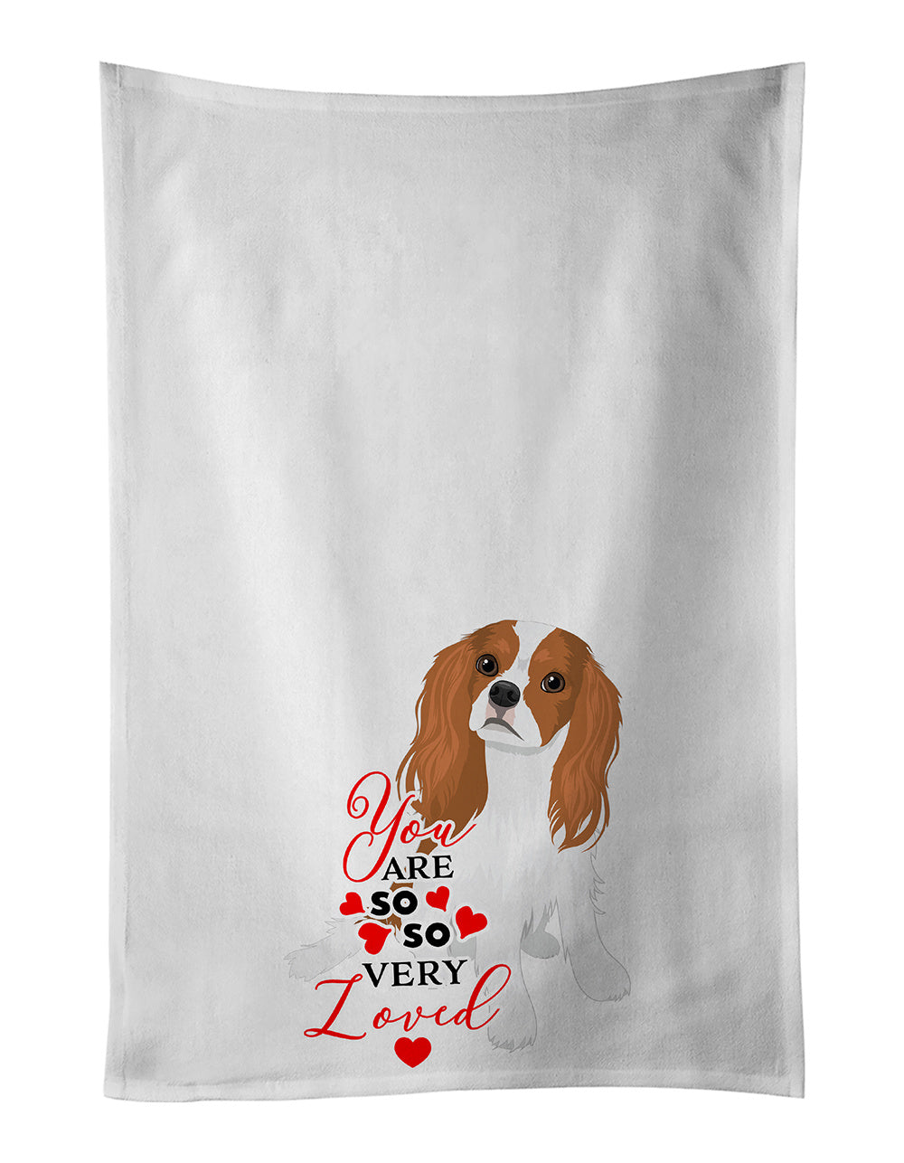 Cavalier King Charles Spaniel Blenheim #1 so Loved Kitchen Towel Set of 2 White Dish Towels Decorative Bathroom Hand towel for Hand, Face, Hair, Yoga, Tea, Dishcloth, 19 X 28", White