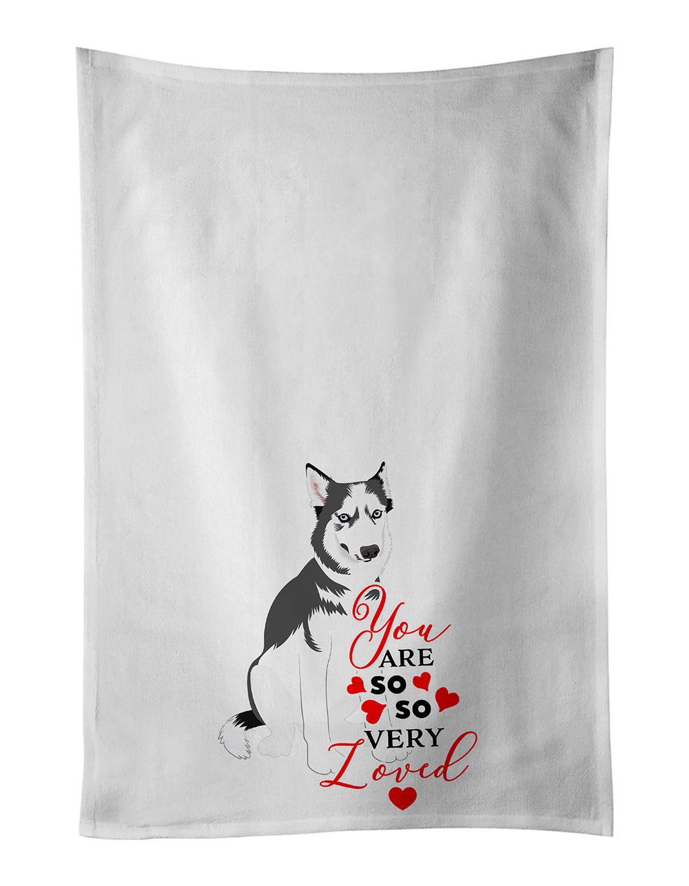 Siberian Husky Silver and White #2 so Loved Kitchen Towel Set of 2 White Dish Towels Decorative Bathroom Hand towel for Hand, Face, Hair, Yoga, Tea, Dishcloth, 19 X 28", White