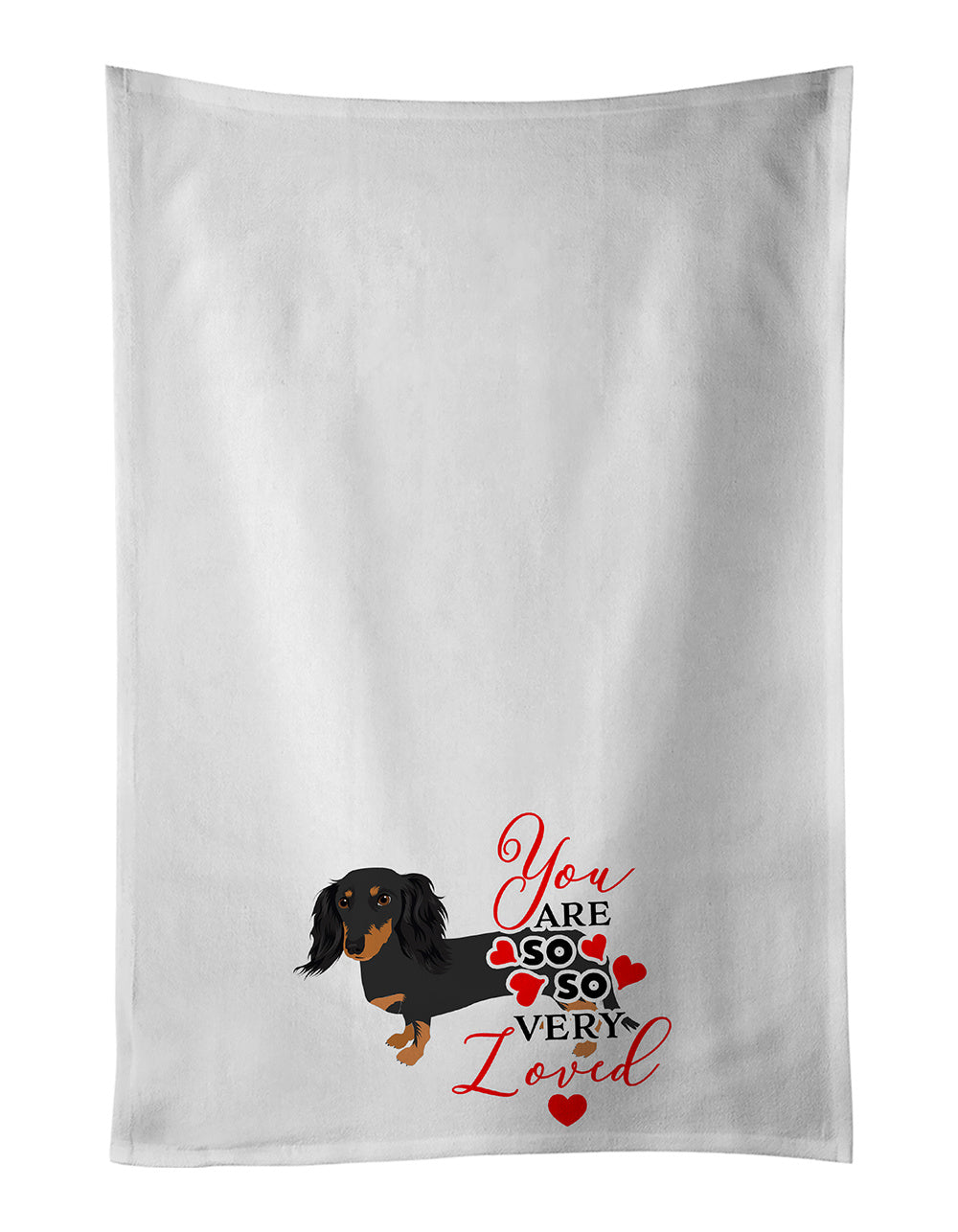 NEW Dachshund Black and Tan #2 so Loved Kitchen Towel Set of 2 White Dish Towels Decorative Bathroom Hand towel for Hand, Face, Hair, Yoga, Tea, Dishcloth, 19 X 28", White