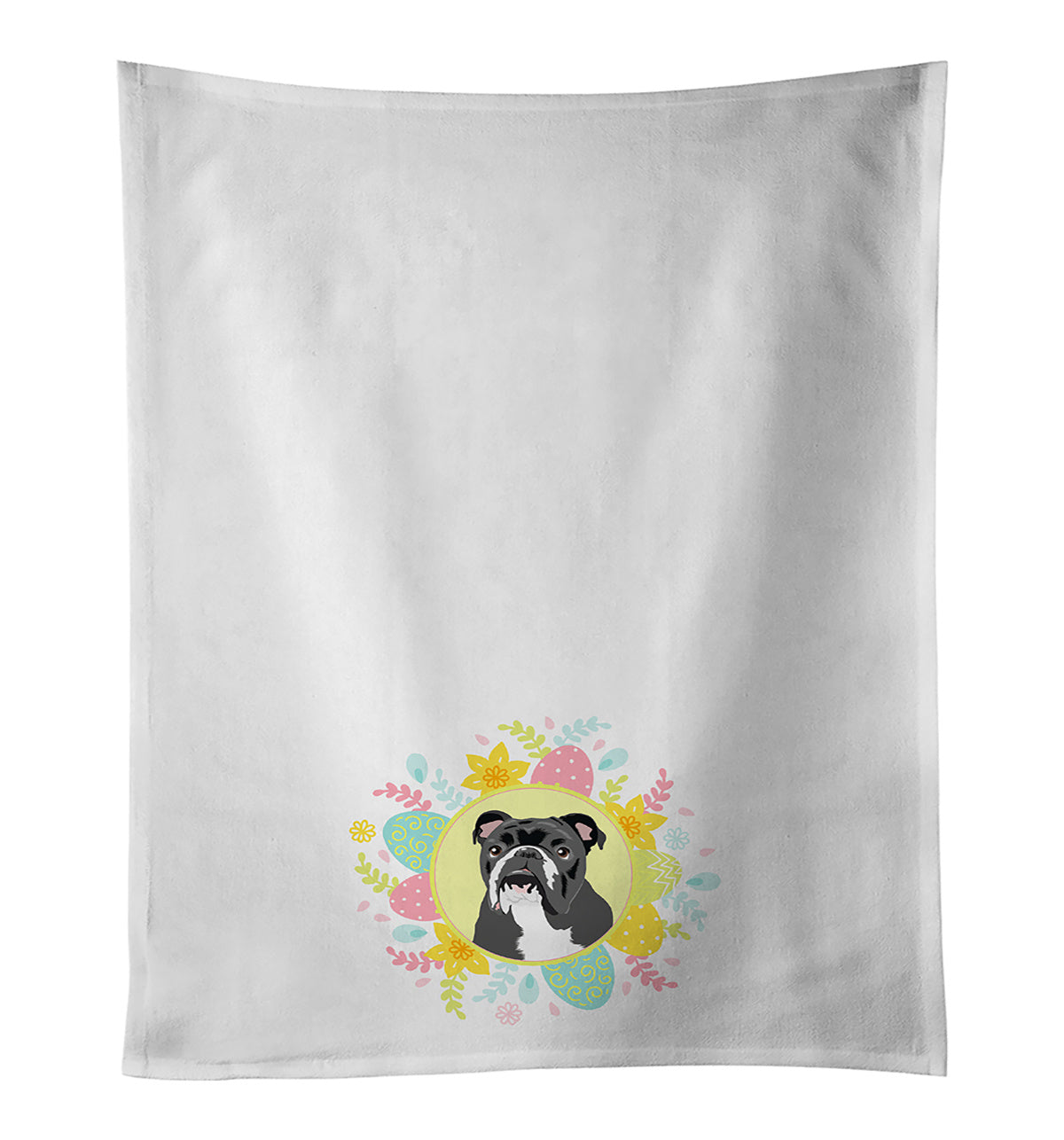 NEW English Bulldog Black and White Easter Kitchen Towel Set of 2 White Dish Towels Decorative Bathroom Hand towel for Hand, Face, Hair, Yoga, Tea, Dishcloth, 19 X 28", White