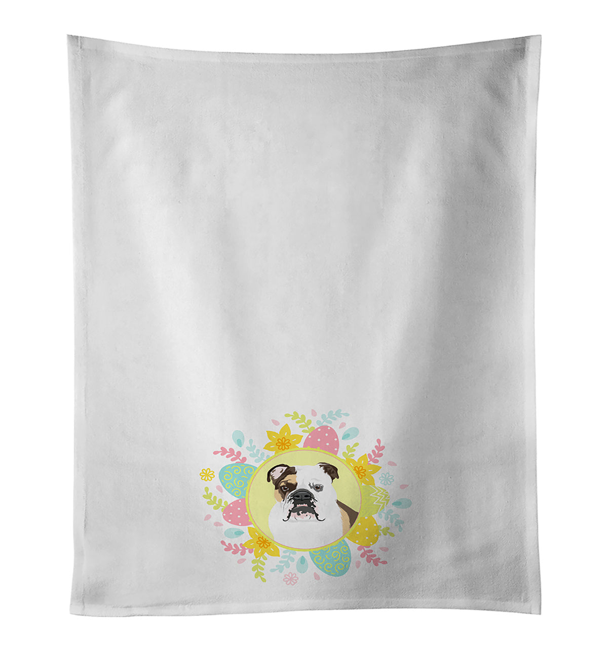 NEW English Bulldog Tricolor #3 Easter Kitchen Towel Set of 2 White Dish Towels Decorative Bathroom Hand towel for Hand, Face, Hair, Yoga, Tea, Dishcloth, 19 X 28", White