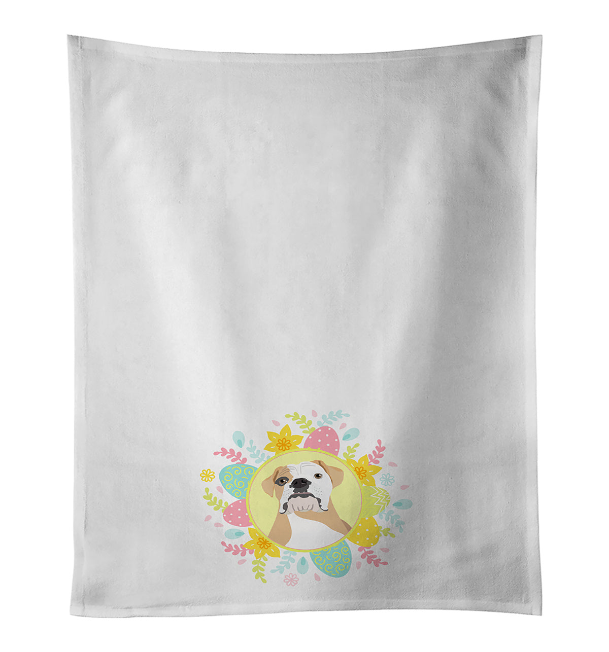 NEW English Bulldog Fawn and White Easter Kitchen Towel Set of 2 White Dish Towels Decorative Bathroom Hand towel for Hand, Face, Hair, Yoga, Tea, Dishcloth, 19 X 28", White