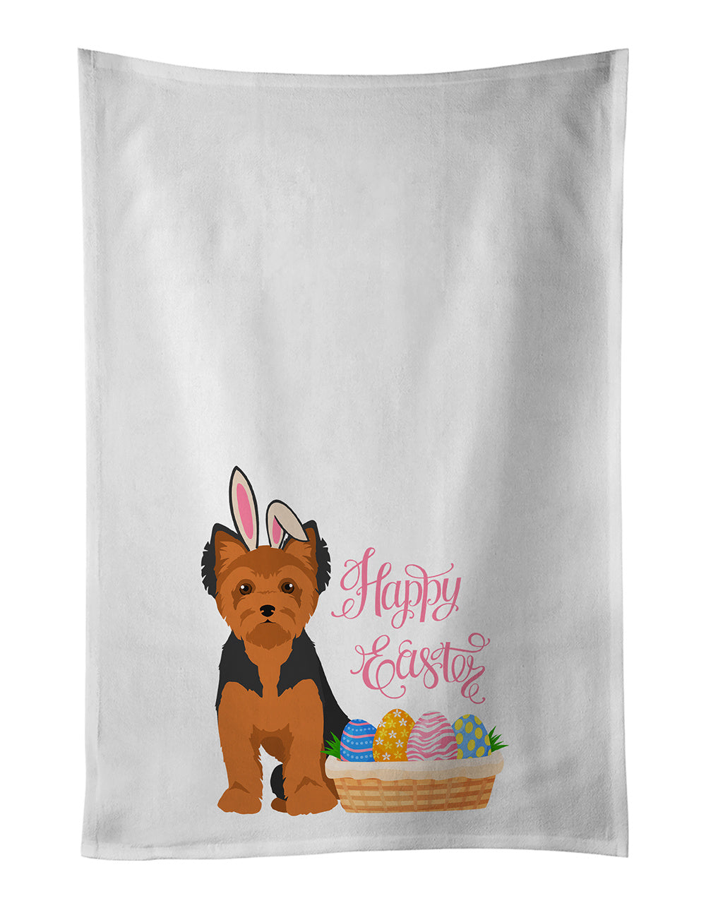 NEW Black and Tan Puppy Cut Yorkshire Terrier Easter Kitchen Towel Set of 2 White Dish Towels Decorative Bathroom Hand towel for Hand, Face, Hair, Yoga, Tea, Dishcloth, 19 X 28", White