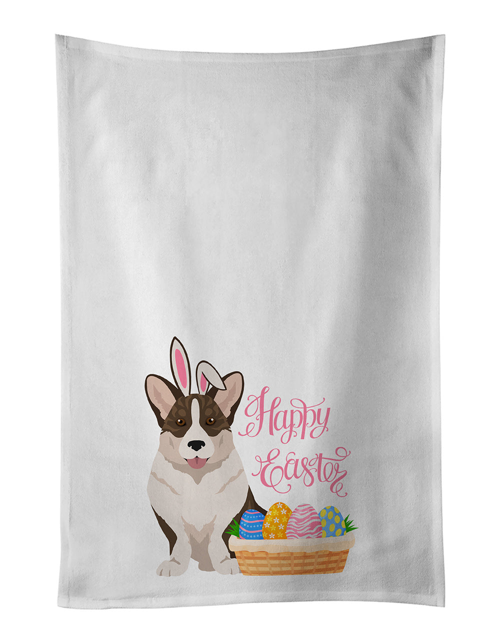 NEW Brindle Cardigan Corgi Easter Kitchen Towel Set of 2 White Dish Towels Decorative Bathroom Hand towel for Hand, Face, Hair, Yoga, Tea, Dishcloth, 19 X 28", White