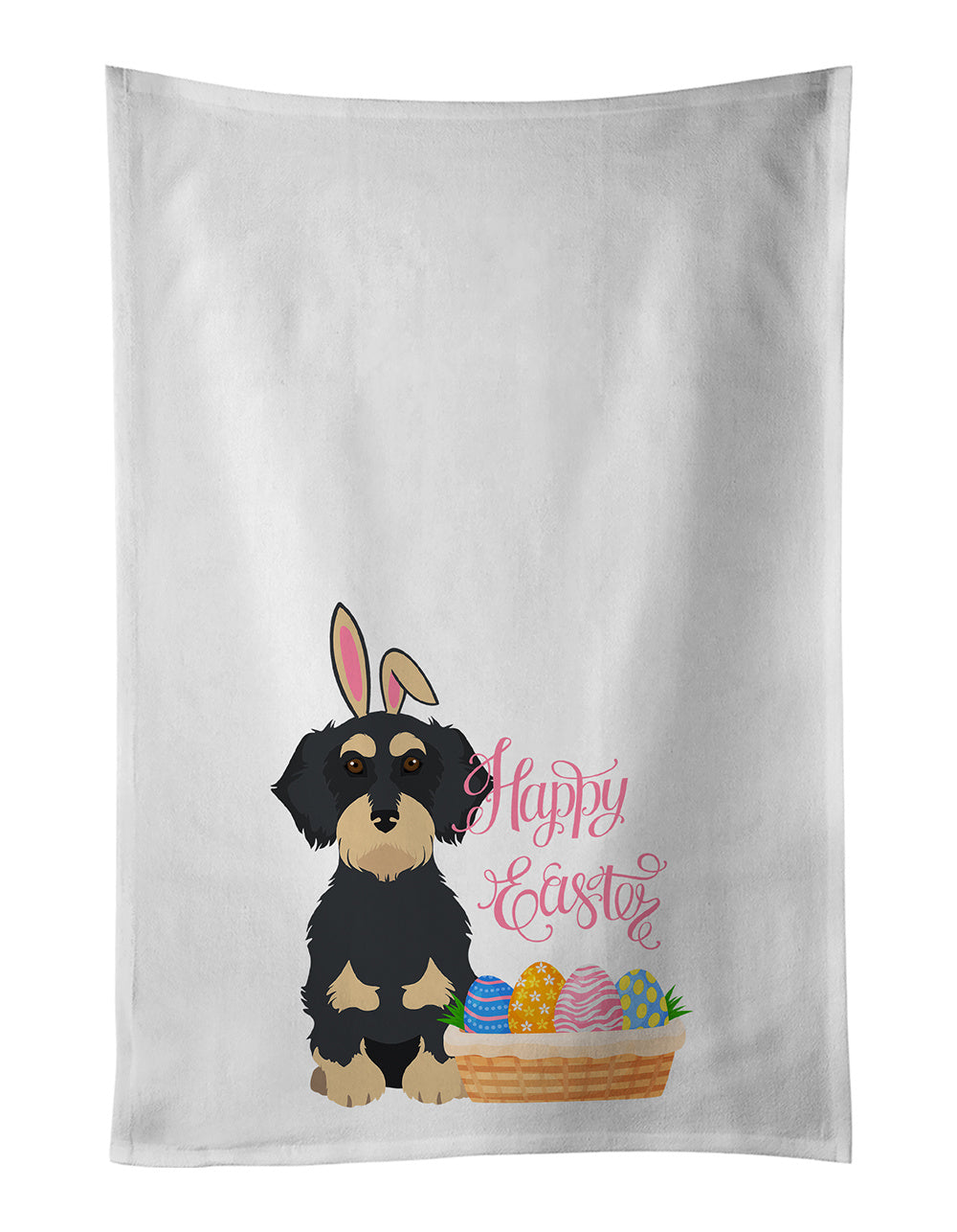 NEW Wirehair Black and Cream Dachshund Easter Kitchen Towel Set of 2 White Dish Towels Decorative Bathroom Hand towel for Hand, Face, Hair, Yoga, Tea, Dishcloth, 19 X 28", White