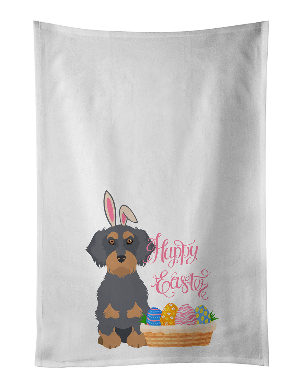 NEW Wirehair Blue and Tan Dachshund Easter Kitchen Towel Set of 2 White Dish Towels Decorative Bathroom Hand towel for Hand, Face, Hair, Yoga, Tea, Dishcloth, 19 X 28", White