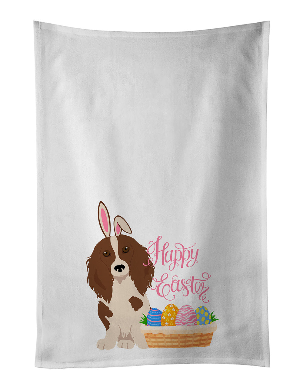 NEW Longhair Red Pedbald Dachshund Easter Kitchen Towel Set of 2 White Dish Towels Decorative Bathroom Hand towel for Hand, Face, Hair, Yoga, Tea, Dishcloth, 19 X 28", White