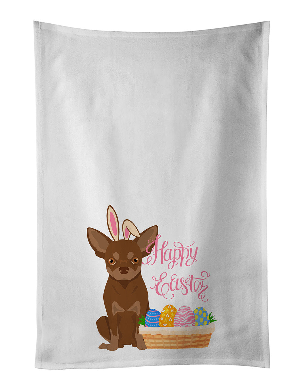 NEW Chocolate and Tan Chihuahua Easter Kitchen Towel Set of 2 White Dish Towels Decorative Bathroom Hand towel for Hand, Face, Hair, Yoga, Tea, Dishcloth, 19 X 28", White