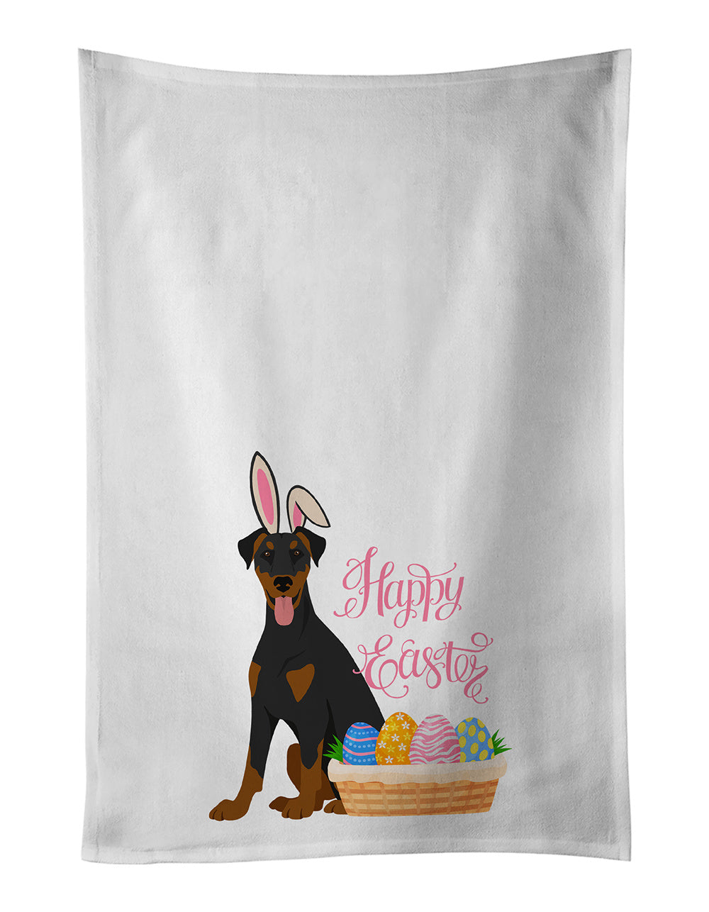 NEW Natural Ear Black and Tan Doberman Pinscher Easter Kitchen Towel Set of 2 White Dish Towels Decorative Bathroom Hand towel for Hand, Face, Hair, Yoga, Tea, Dishcloth, 19 X 28", White