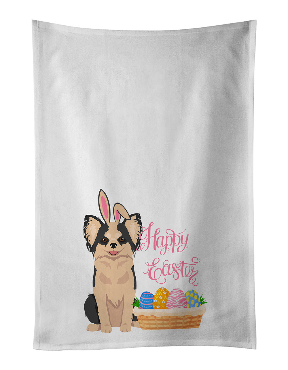 NEW Longhaired Black and White #2 Chihuahua Easter Kitchen Towel Set of 2 White Dish Towels Decorative Bathroom Hand towel for Hand, Face, Hair, Yoga, Tea, Dishcloth, 19 X 28", White