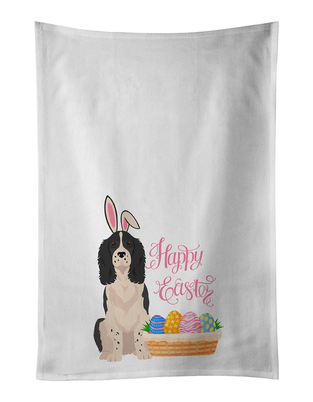 NEW Black English Springer Spaniel Easter Kitchen Towel Set of 2 White Dish Towels Decorative Bathroom Hand towel for Hand, Face, Hair, Yoga, Tea, Dishcloth, 19 X 28", White