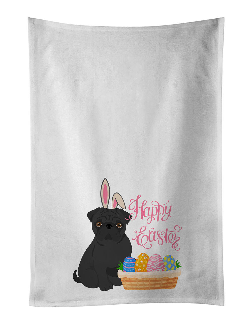 NEW Black Pug Easter Kitchen Towel Set of 2 White Dish Towels Decorative Bathroom Hand towel for Hand, Face, Hair, Yoga, Tea, Dishcloth, 19 X 28", White