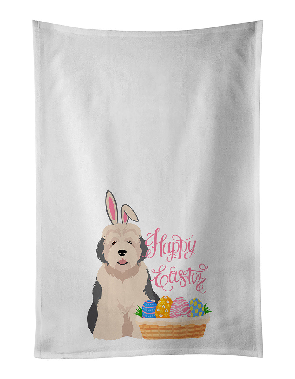 NEW Old English Sheepdog Easter Kitchen Towel Set of 2 White Dish Towels Decorative Bathroom Hand towel for Hand, Face, Hair, Yoga, Tea, Dishcloth, 19 X 28", White