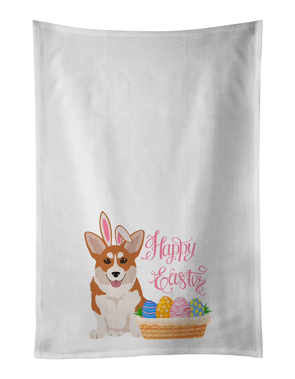 NEW Red Pembroke Corgi Easter Kitchen Towel Set of 2 White Dish Towels Decorative Bathroom Hand towel for Hand, Face, Hair, Yoga, Tea, Dishcloth, 19 X 28", White