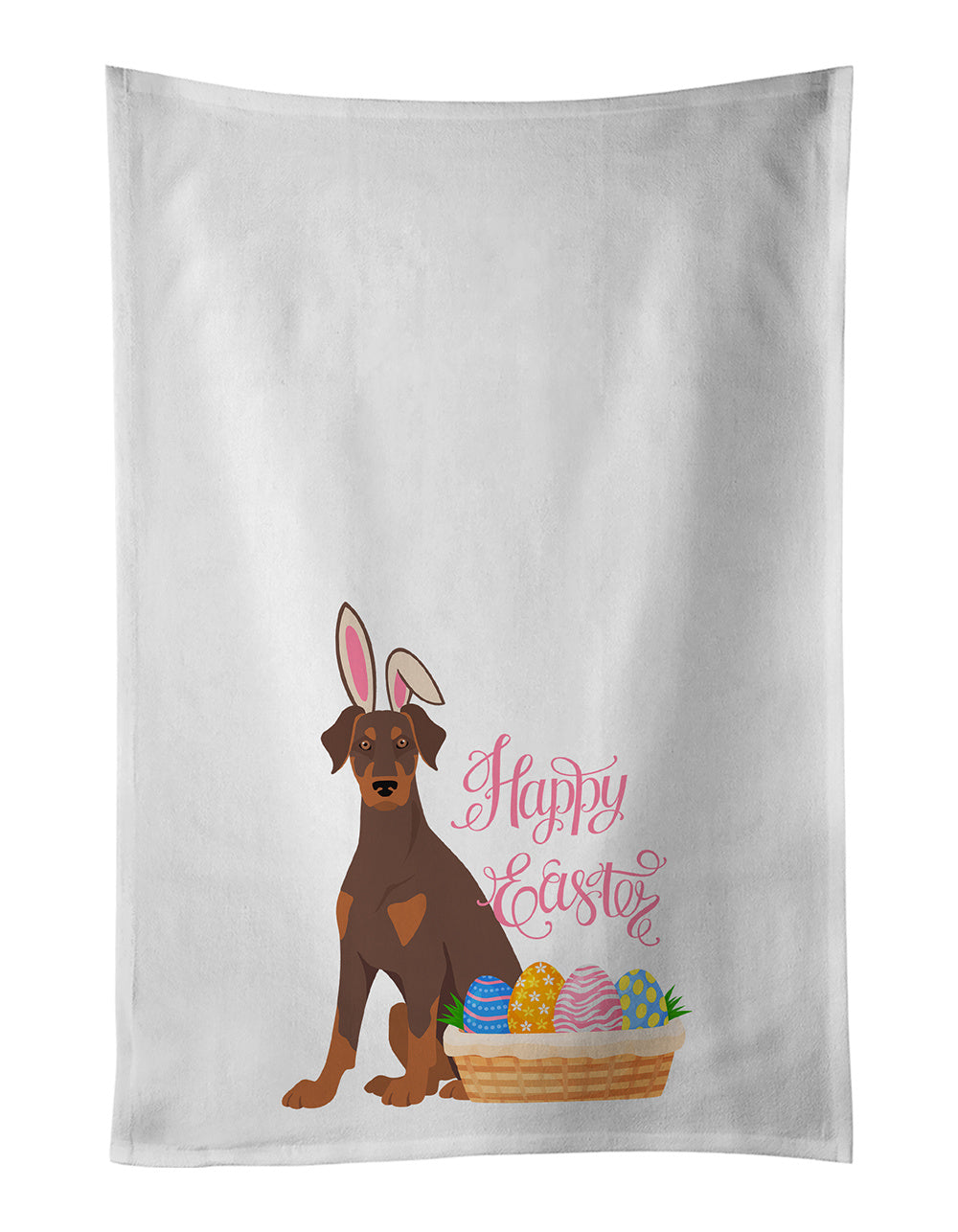 NEW Natural Ear Red and Tan Doberman Pinscher Easter Kitchen Towel Set of 2 White Dish Towels Decorative Bathroom Hand towel for Hand, Face, Hair, Yoga, Tea, Dishcloth, 19 X 28", White