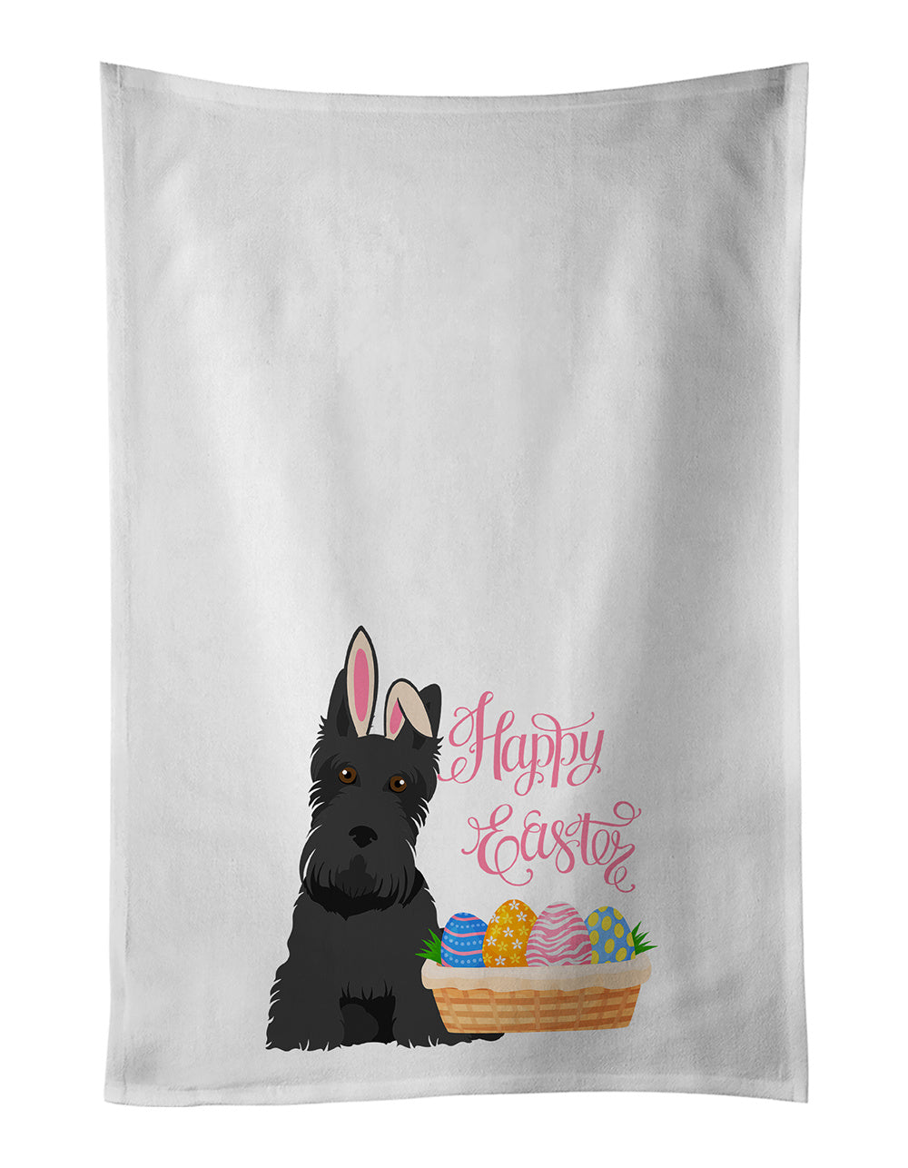 NEW Black Scottish Terrier Easter Kitchen Towel Set of 2 White Dish Towels Decorative Bathroom Hand towel for Hand, Face, Hair, Yoga, Tea, Dishcloth, 19 X 28", White