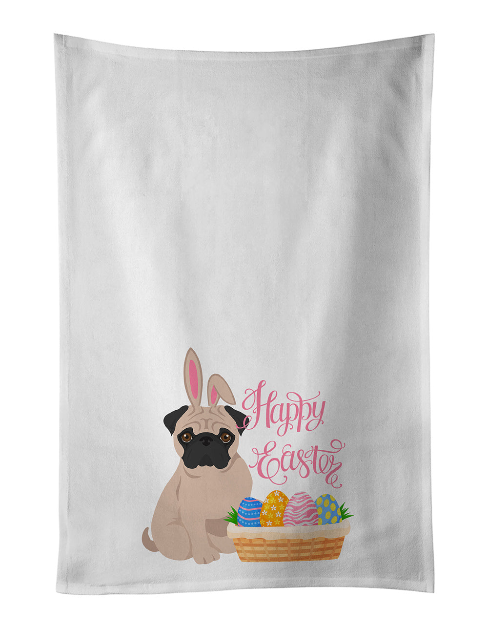 NEW Fawn Pug Easter Kitchen Towel Set of 2 White Dish Towels Decorative Bathroom Hand towel for Hand, Face, Hair, Yoga, Tea, Dishcloth, 19 X 28", White