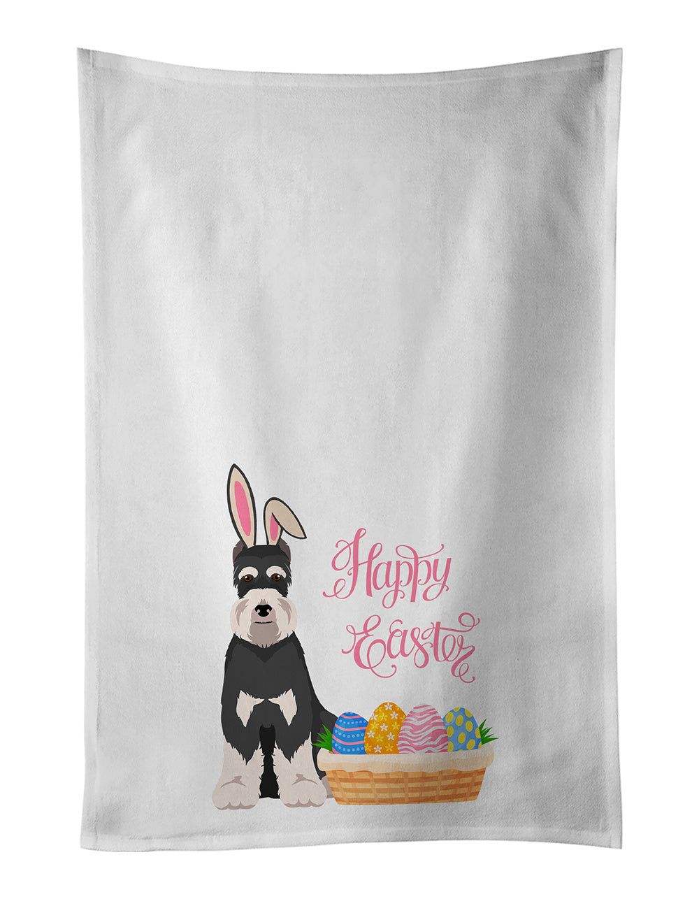 NEW Black and Silver Schnauzer Easter Kitchen Towel Set of 2 White Dish Towels Decorative Bathroom Hand towel for Hand, Face, Hair, Yoga, Tea, Dishcloth, 19 X 28", White