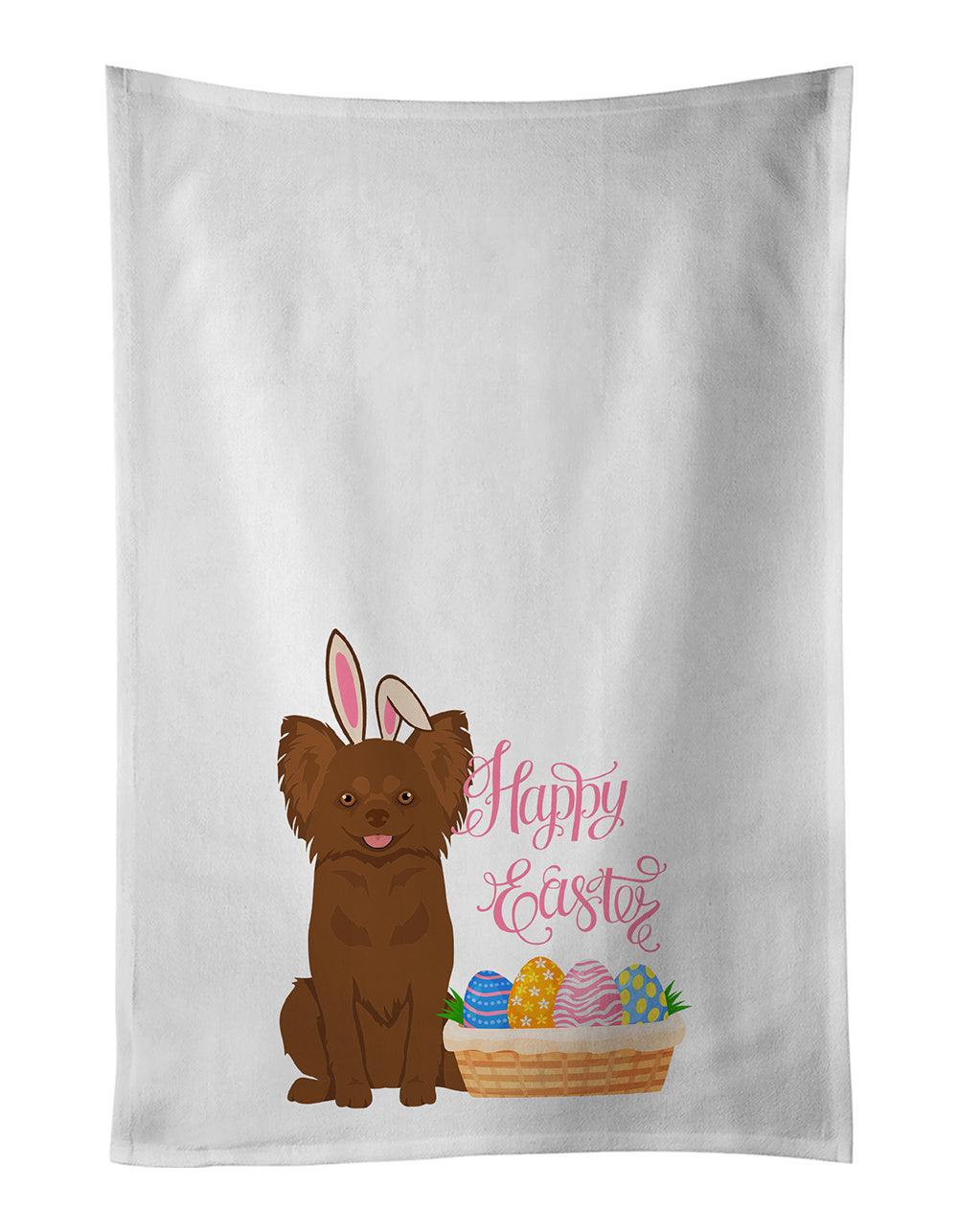 NEW Longhaired Chocolate Chihuahua Easter Kitchen Towel Set of 2 White Dish Towels Decorative Bathroom Hand towel for Hand, Face, Hair, Yoga, Tea, Dishcloth, 19 X 28", White