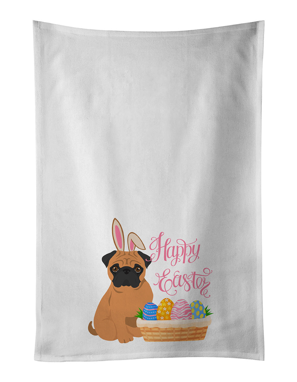 NEW Apricot Pug Easter Kitchen Towel Set of 2 White Dish Towels Decorative Bathroom Hand towel for Hand, Face, Hair, Yoga, Tea, Dishcloth, 19 X 28", White