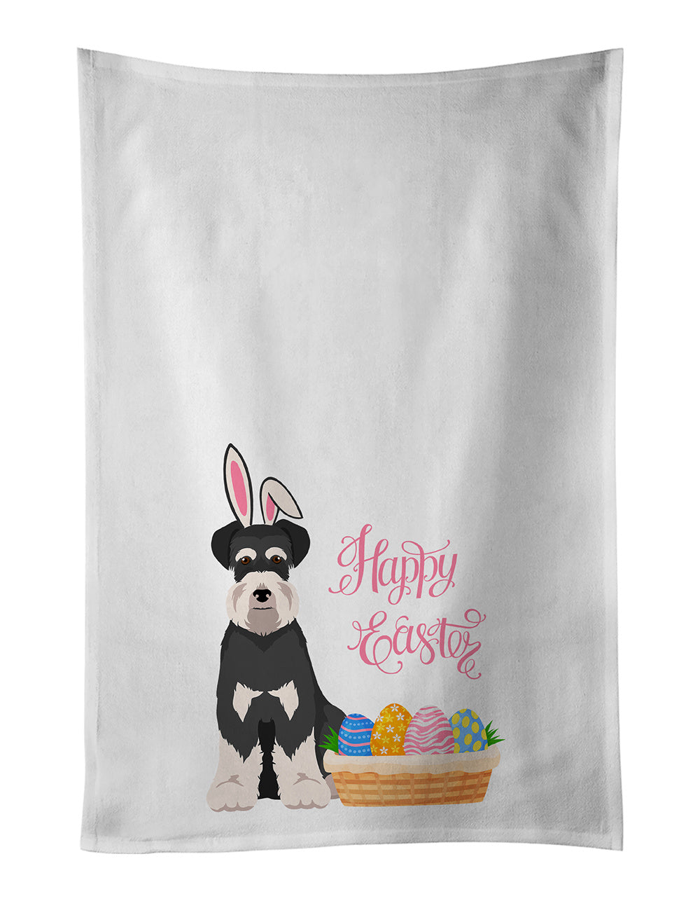 NEW Black and Silver Natural Ears Schnauzer Easter Kitchen Towel Set of 2 White Dish Towels Decorative Bathroom Hand towel for Hand, Face, Hair, Yoga, Tea, Dishcloth, 19 X 28", White