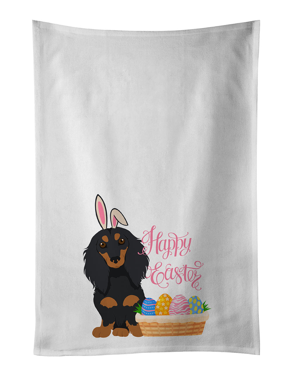 NEW Longhair Black and Tan Dachshund Easter Kitchen Towel Set of 2 White Dish Towels Decorative Bathroom Hand towel for Hand, Face, Hair, Yoga, Tea, Dishcloth, 19 X 28", White