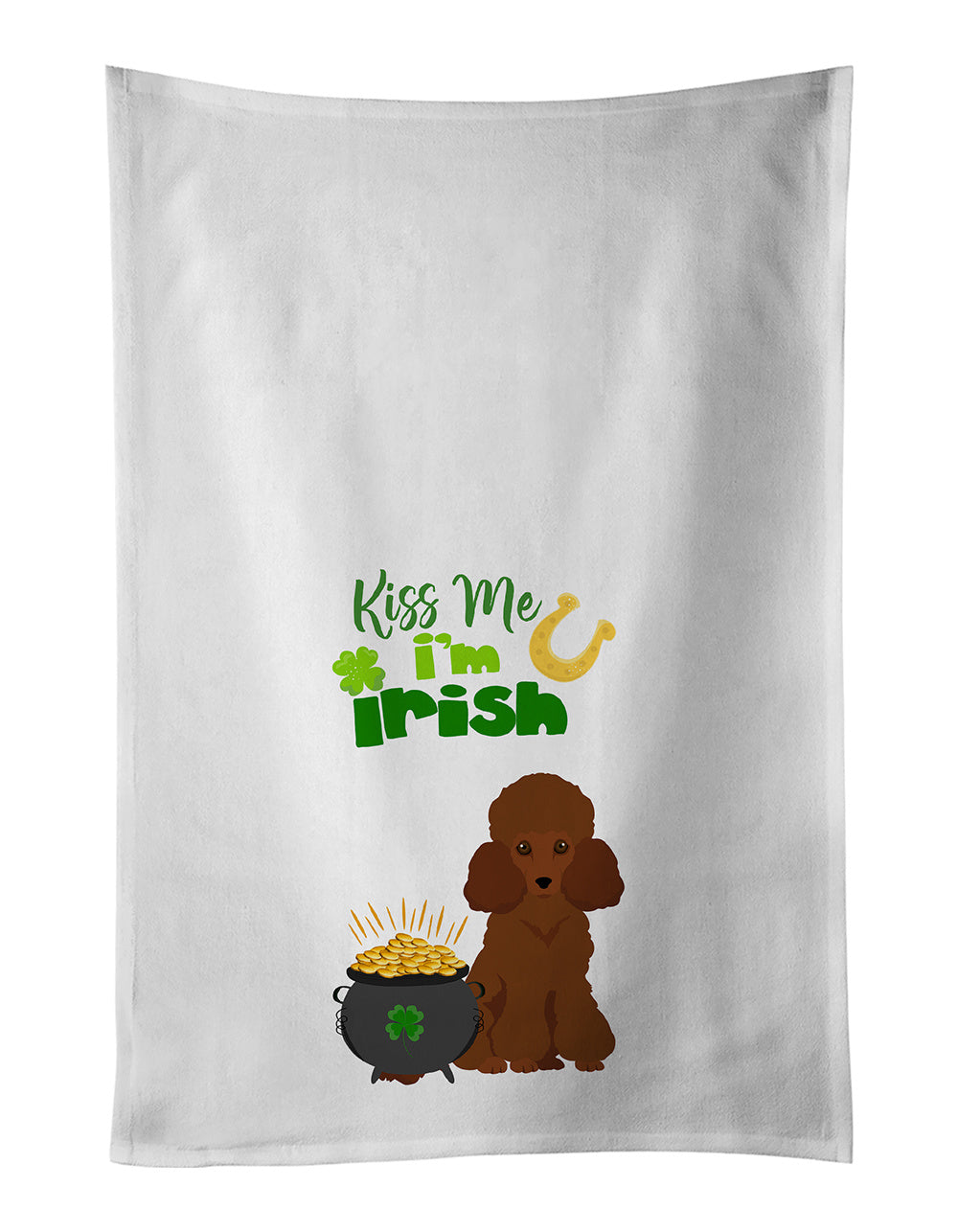 NEW Toy Red Poodle St. Patrick's Day Kitchen Towel Set of 2 White Dish Towels Decorative Bathroom Hand towel for Hand, Face, Hair, Yoga, Tea, Dishcloth, 19 X 28", White