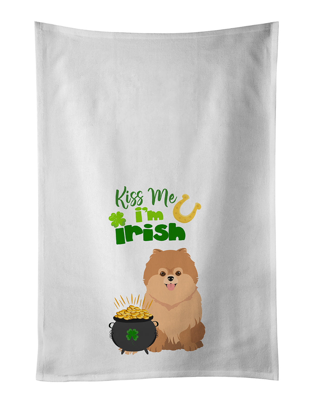 NEW Orange Pomeranian St. Patrick's Day Kitchen Towel Set of 2 White Dish Towels Decorative Bathroom Hand towel for Hand, Face, Hair, Yoga, Tea, Dishcloth, 19 X 28", White