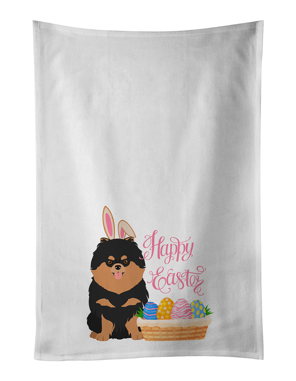 NEW Black and Tan Pomeranian Easter Kitchen Towel Set of 2 White Dish Towels Decorative Bathroom Hand towel for Hand, Face, Hair, Yoga, Tea, Dishcloth, 19 X 28", White