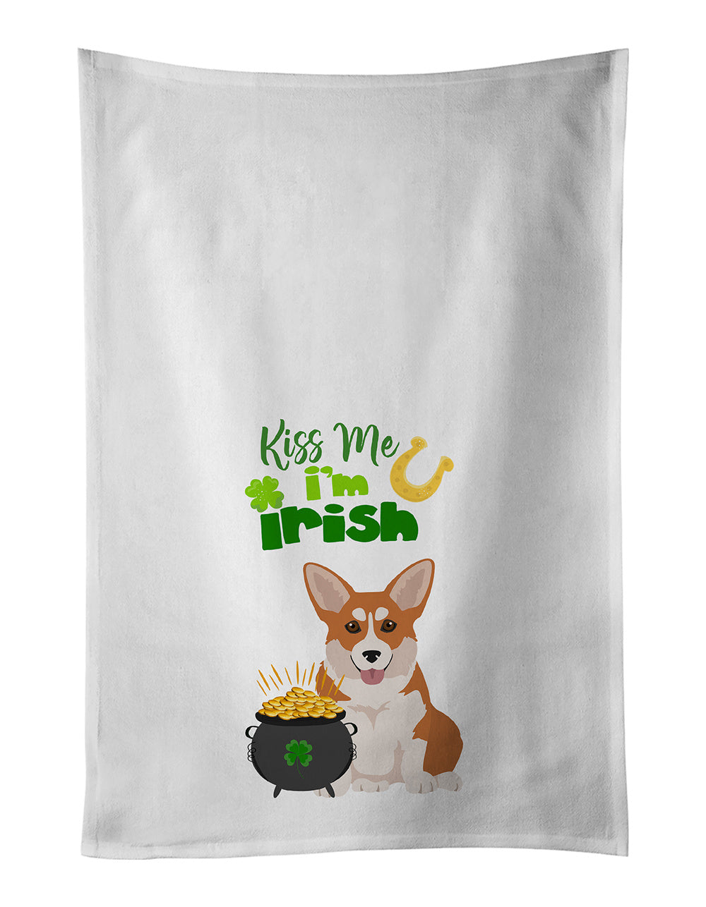 NEW Red Pembroke Corgi St. Patrick's Day Kitchen Towel Set of 2 White Dish Towels Decorative Bathroom Hand towel for Hand, Face, Hair, Yoga, Tea, Dishcloth, 19 X 28", White