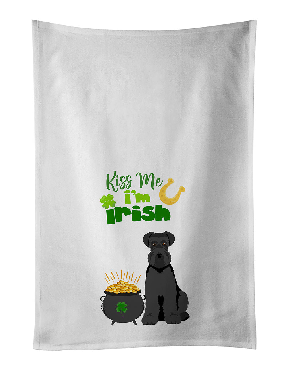 NEW Black Natural Ears Schnauzer St. Patrick's Day Kitchen Towel Set of 2 White Dish Towels Decorative Bathroom Hand towel for Hand, Face, Hair, Yoga, Tea, Dishcloth, 19 X 28", White